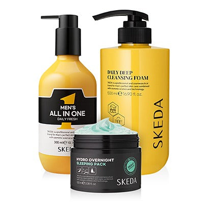 SKEDA Men's Large Capacity )Cleansing Foam +All-in-One) Sleeping Pack 3 Pices