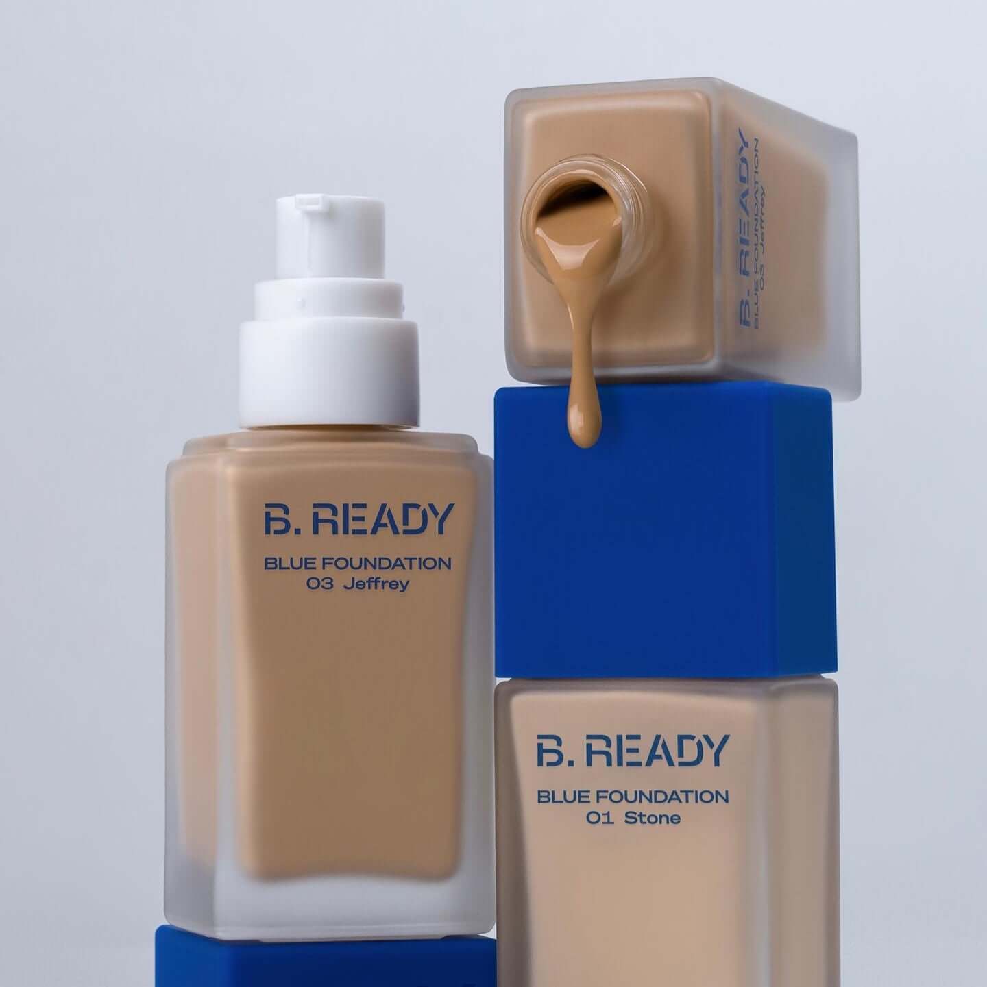 B.READY Blue Foundation bottle for men by Gentleman Korea — Korean skincare blue foundation shades 01 Stone and 03 Jeffrey