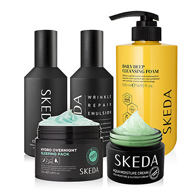 SKEDA Men's Whitteing Wrinkle Improvement (SKin+Lotion)+Moisturizing Cream+Nourishing Sleeping Pack+Large Capacity Cleansing Foam 5 Pieces
